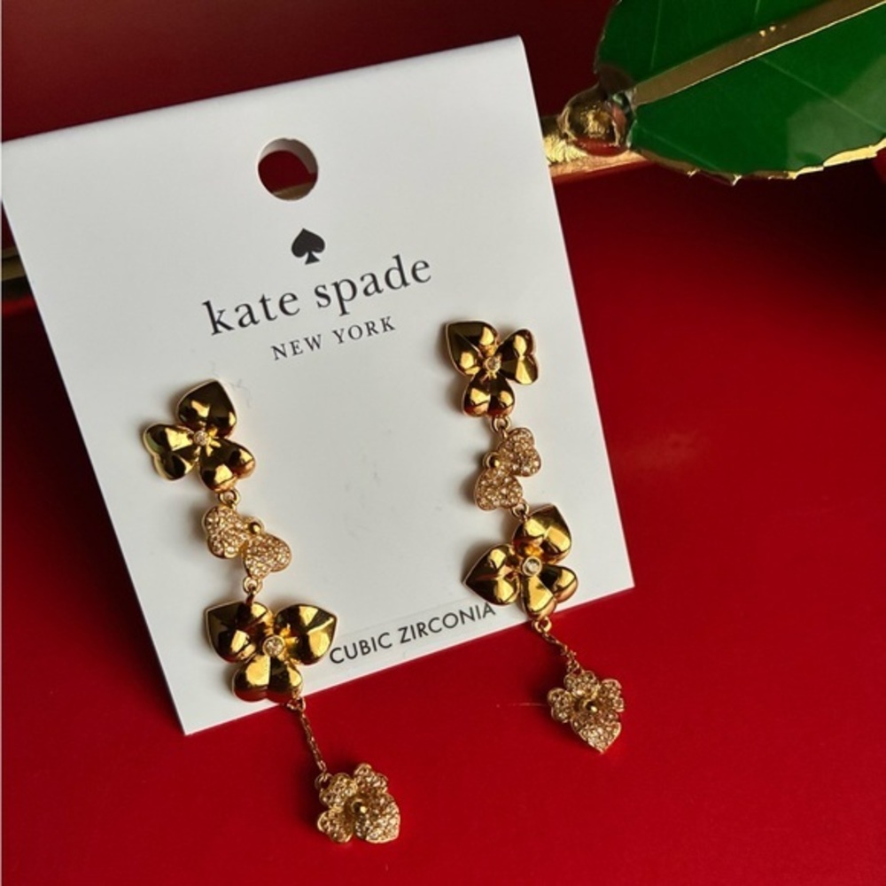 Kate Spade Gold Floral Heart Drop Earrings